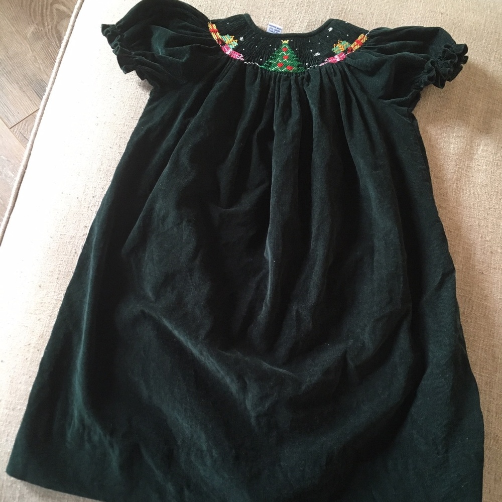 Vive la Fete Smocked Green Christmas Trees Dress